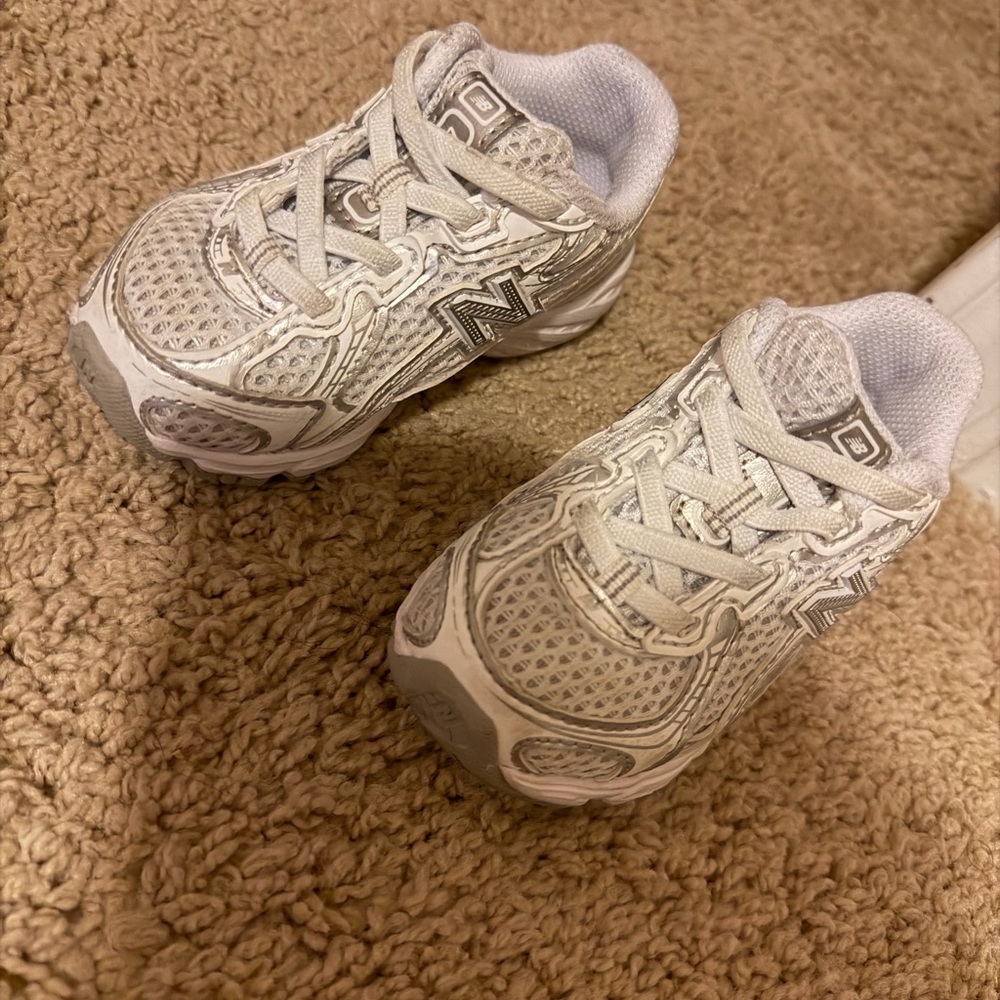 New Balance Kids' White and Gray Sneakers
